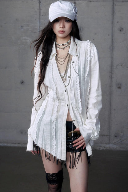 Vintage Lace V-Neck Bubble Sleeve Shirt