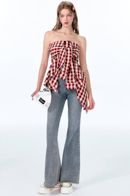 Plaid One-Shoulder Top