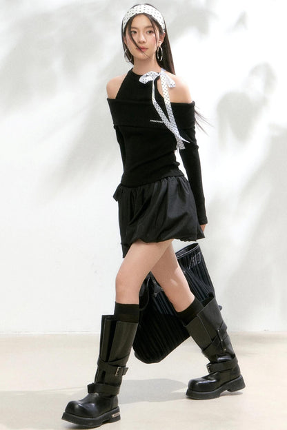 Polka Dot Knitwear Sweater Skirt Set-Up