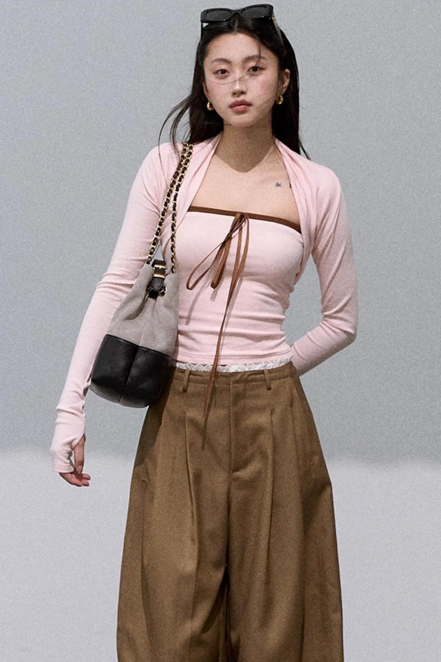 Slim Bandeau Cardigan Two-Piece Set