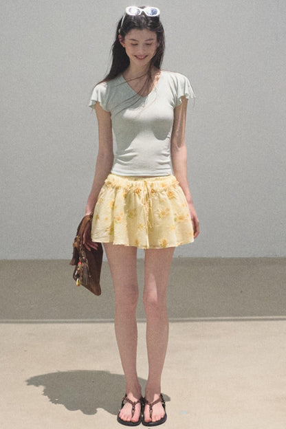 Green Apples Sleeve V-Neck Skinny Top