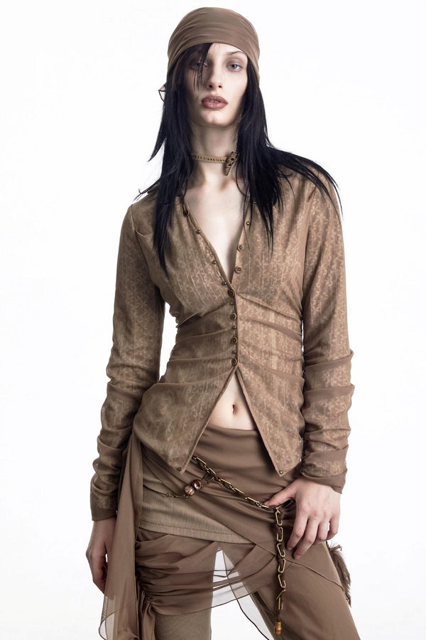 Lux Lace Stitching Big V-Neck Shirt