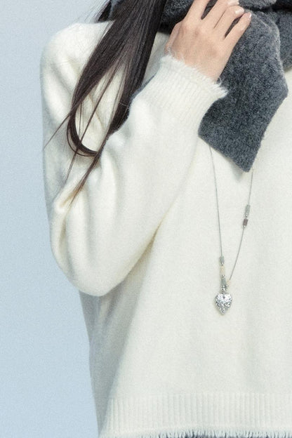 Fringed Raw Edge Knit Top