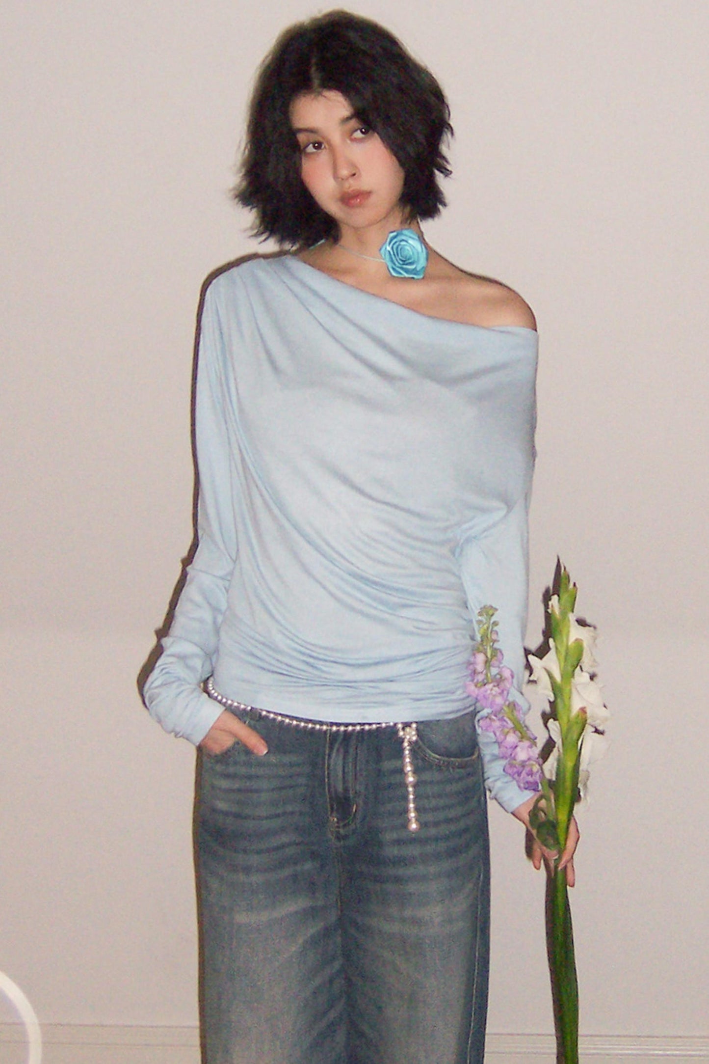 Modal Wool Off-Shoulder Knit Top