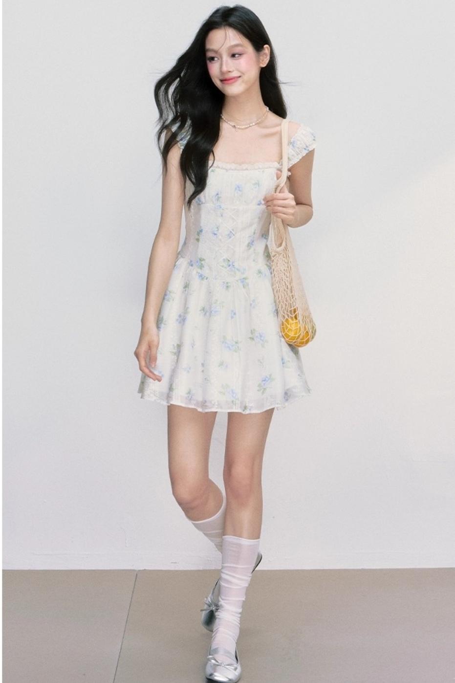 Lemon Summer Floral Suspender Dress