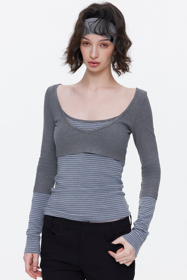 V-Neck Color-Blocked T-Shirt