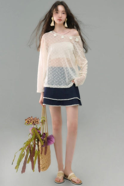 Island Tea Flower Embroidered Top & Skirt Set-Up