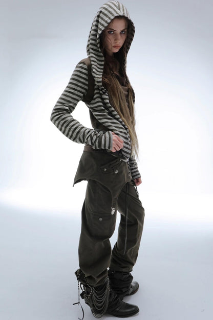 Layered Distressed Straight Cargo Pants