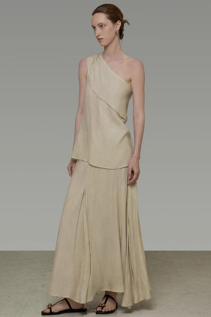 One-Shoulder Draped Two-Piece Set-Up