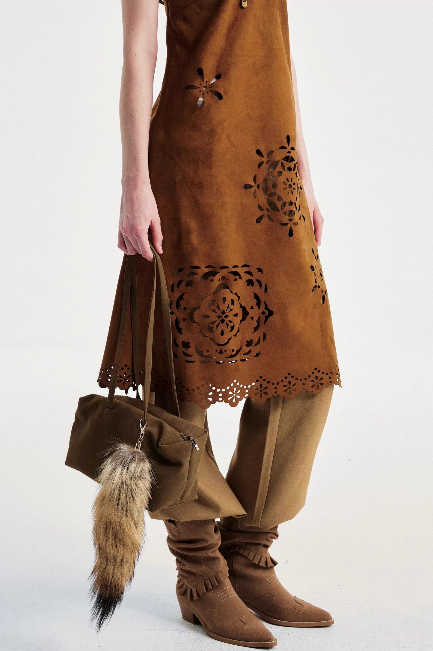 Two-Tone Lace Suede Dress