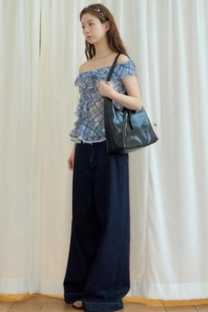 Plaid Ruffle V-Neck Top