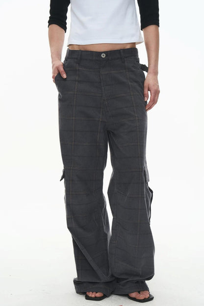 Exitmode Retro Two-Tone Plaid Cargo Pants