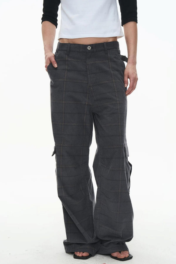Exitmode Retro Two-Tone Plaid Cargo Pants