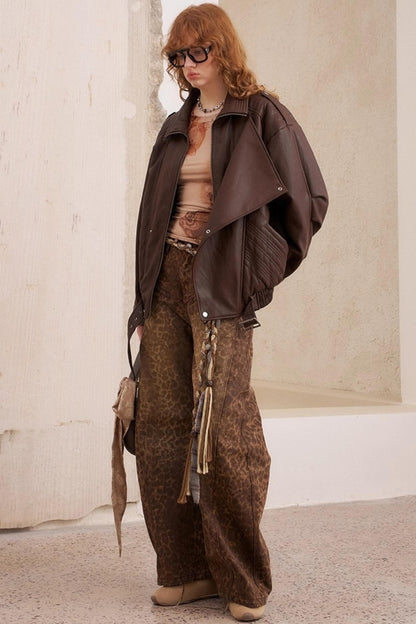 Leopard Print Straight Loose Pants