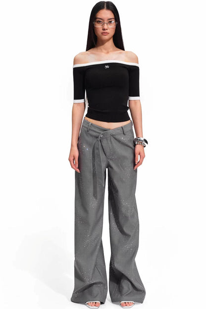 Off-Shoulder Contrast Knit Top