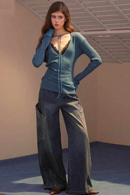 Sweet Tie V-Neck Blouse Top