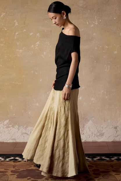 Black Shoulder Irregular Design T-Shirt