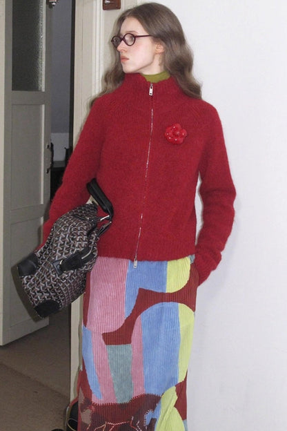 Quetzal Red Alpaca Wool Cardigan