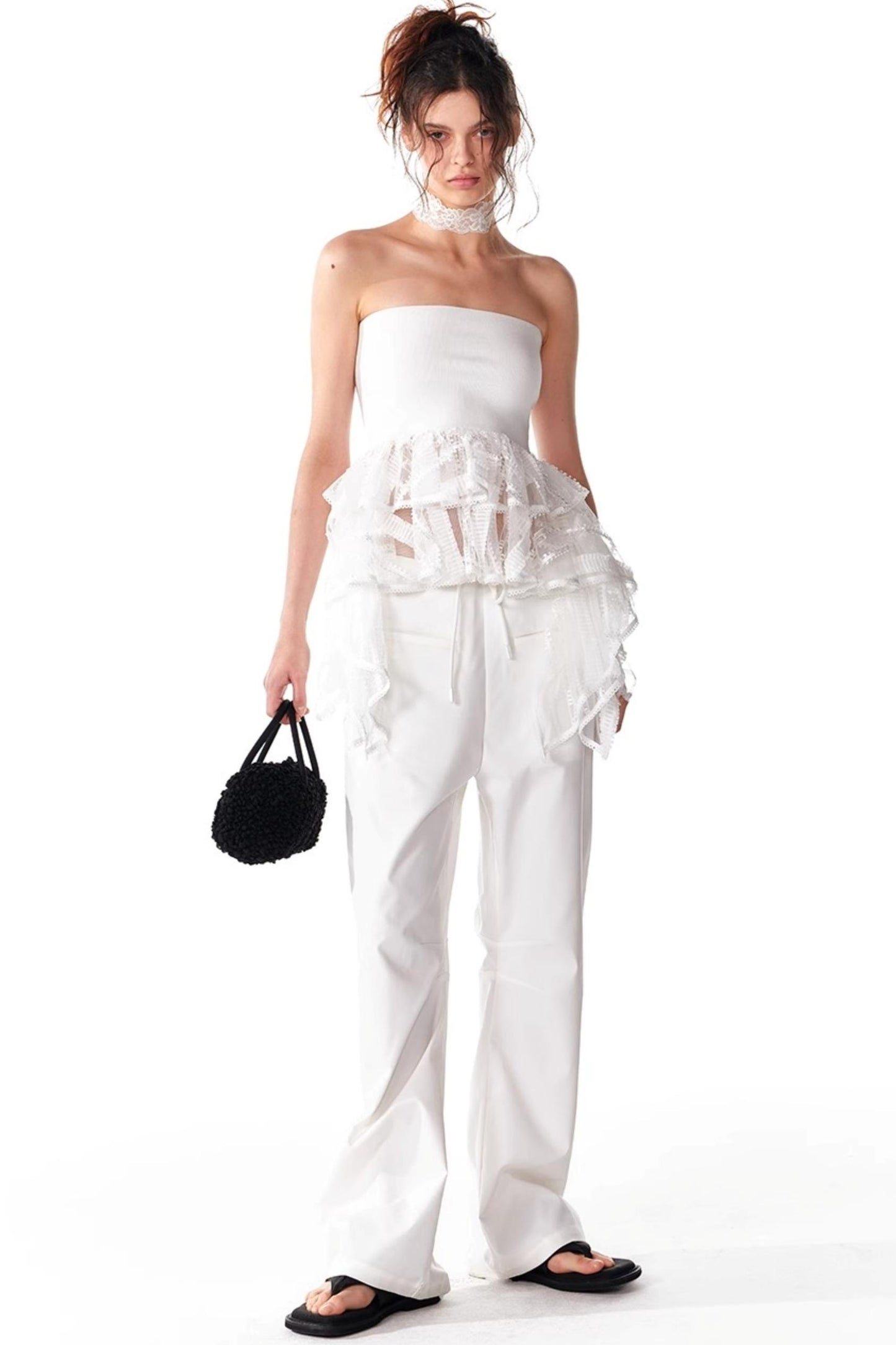 Summer Slim Ruffle Lace Top