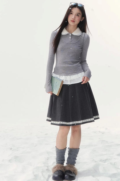 Faux Two-Piece Knitted T-Shirt