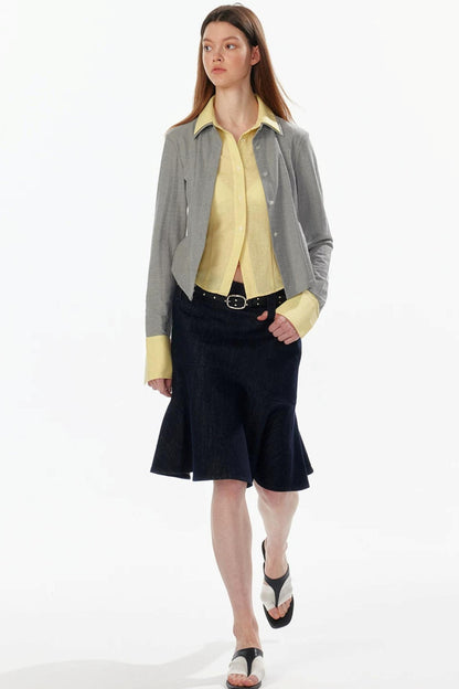 Color-Blocked Fake Two-Piece Shirt