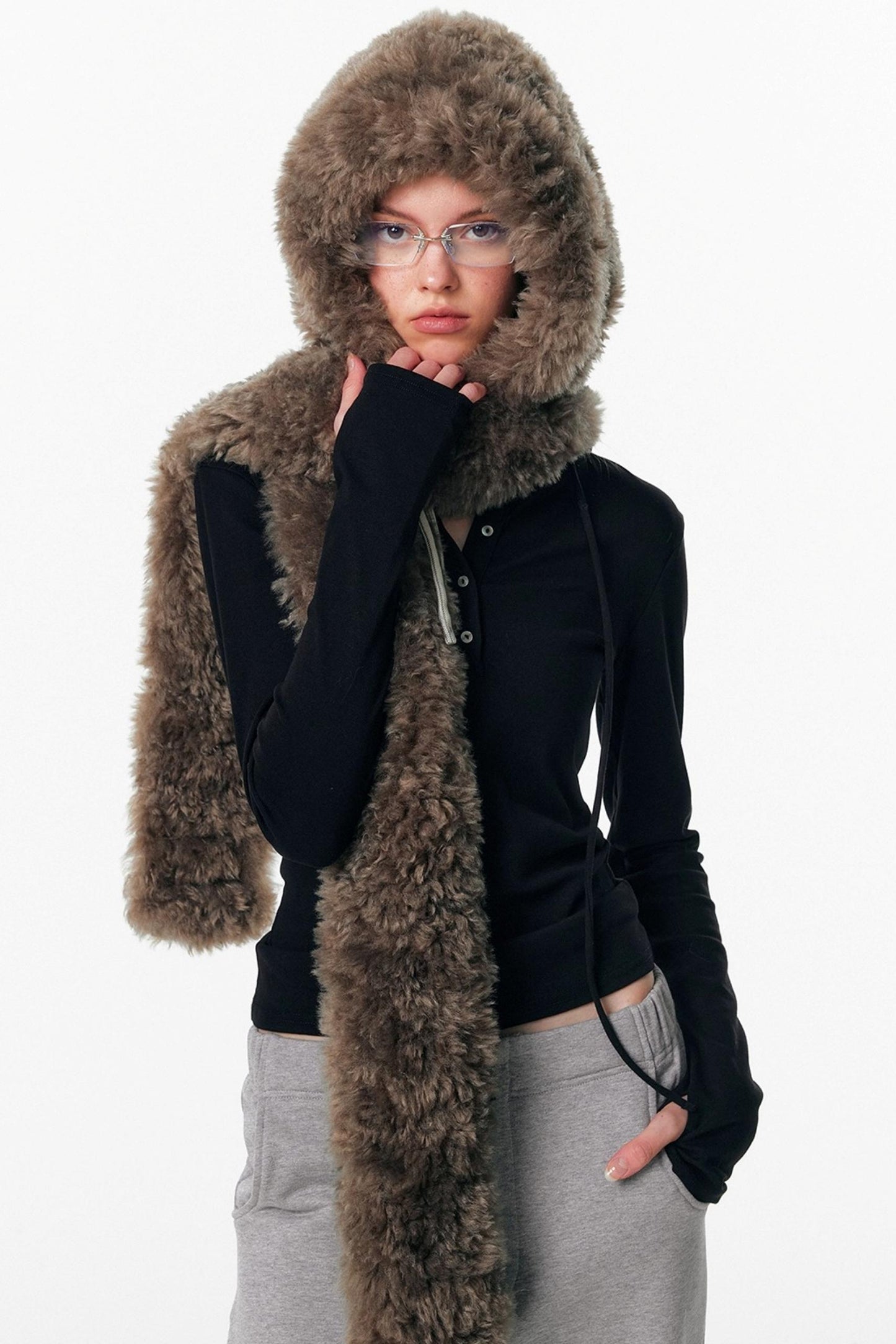Eco-Friendly Fur Hooded Scarf
