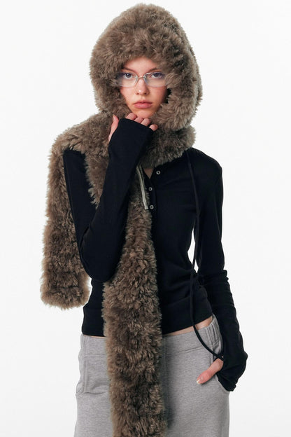 Eco-Friendly Fur Hooded Scarf