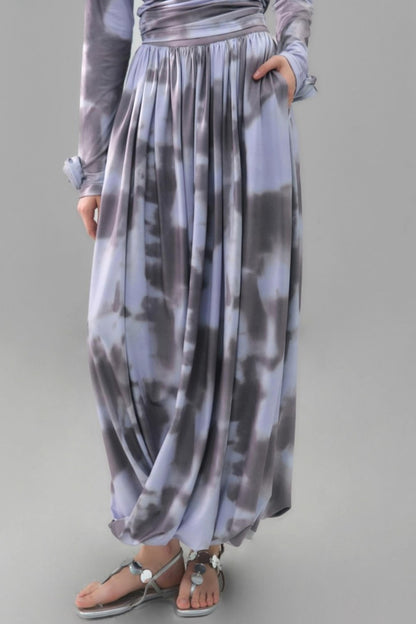 Poetic Swing Collar Print T-Shirt & Skirt Set-Up