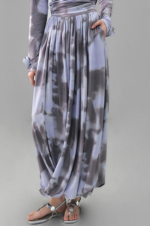 Poetic Swing Collar Print T-Shirt & Skirt Set-Up