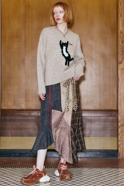 Laser Beaded Knitted Cat Top