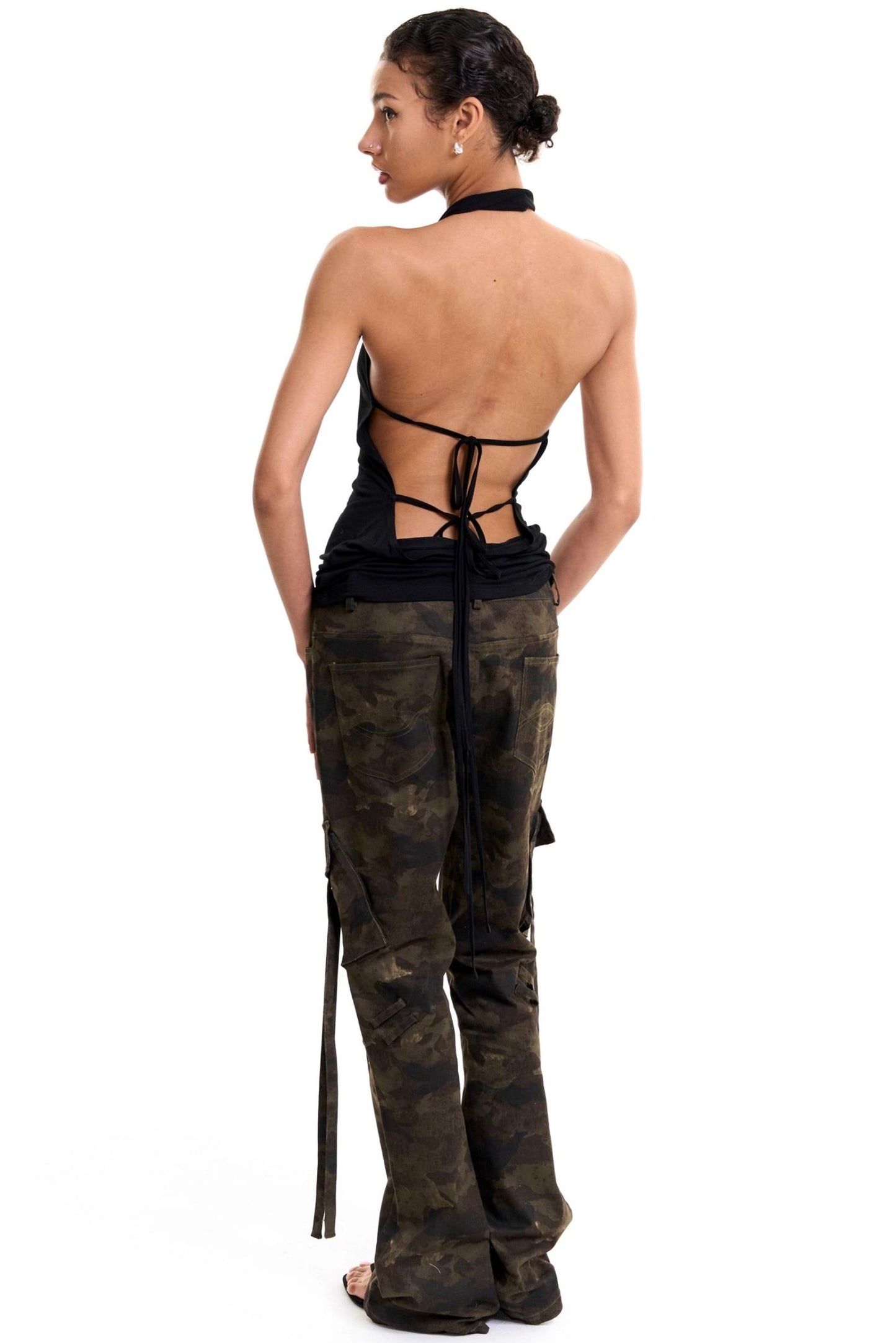 Chain-Tie Halterneck Swing-Neck Camisole Top