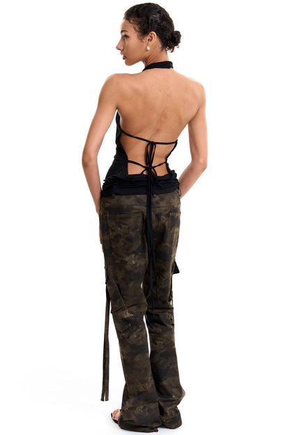 Chain-Tie Halterneck Swing-Neck Camisole Top