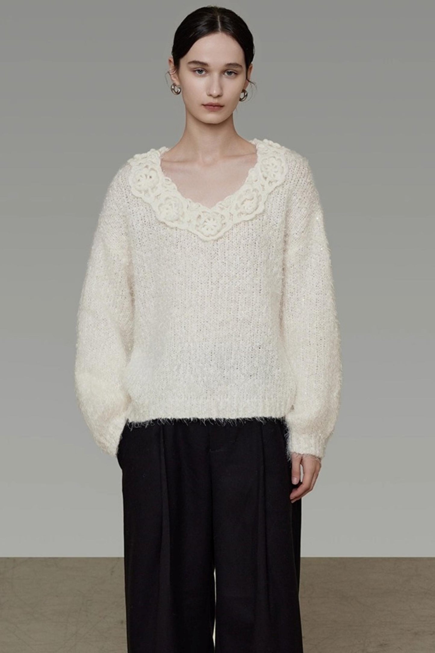 Stereo Lace Knit Lantern Top