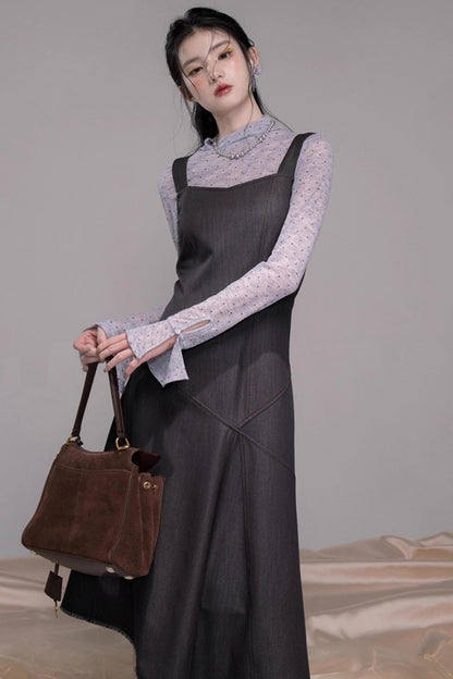 Twilight Gray Polka Dot Shirt Dress Set-Up