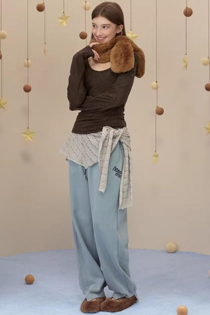 Brushed Fabric Printed Pants