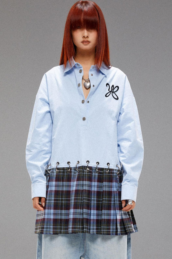 Blue Plaid Ring Detail Dress