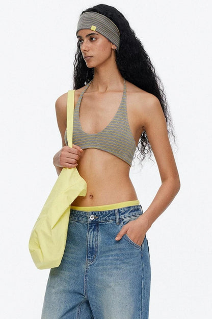 Lace-Up Striped Halter Bikini