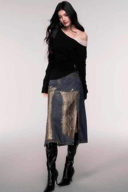 Tencel Panelled Lace Cross-Shoulder Top