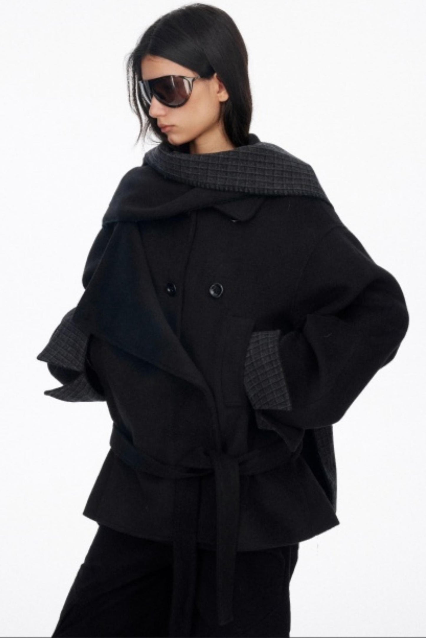 Lapel Asymmetrical Wool Coat Set-Up