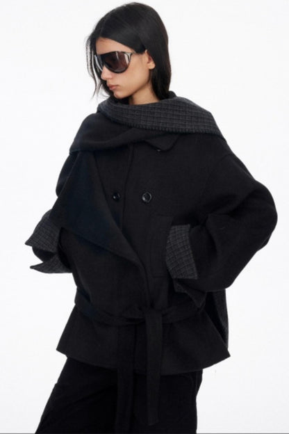 Lapel Asymmetrical Wool Coat Set-Up
