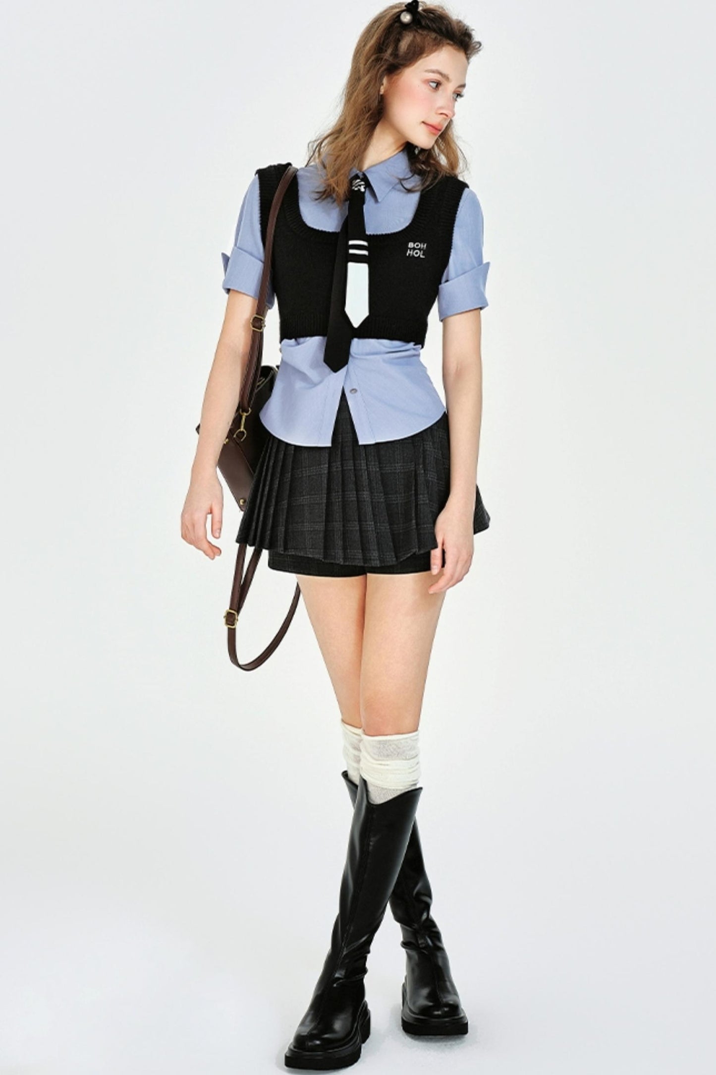 Chic Plaid Vest & Skirt Set-Up