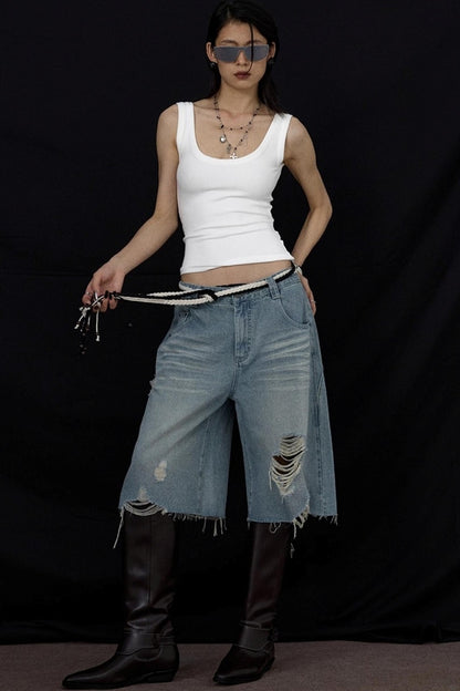 Black And White V-Neck Twisted Cut-Out Slim Vest