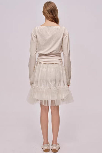 Slanted Shoulder Patchwork Top