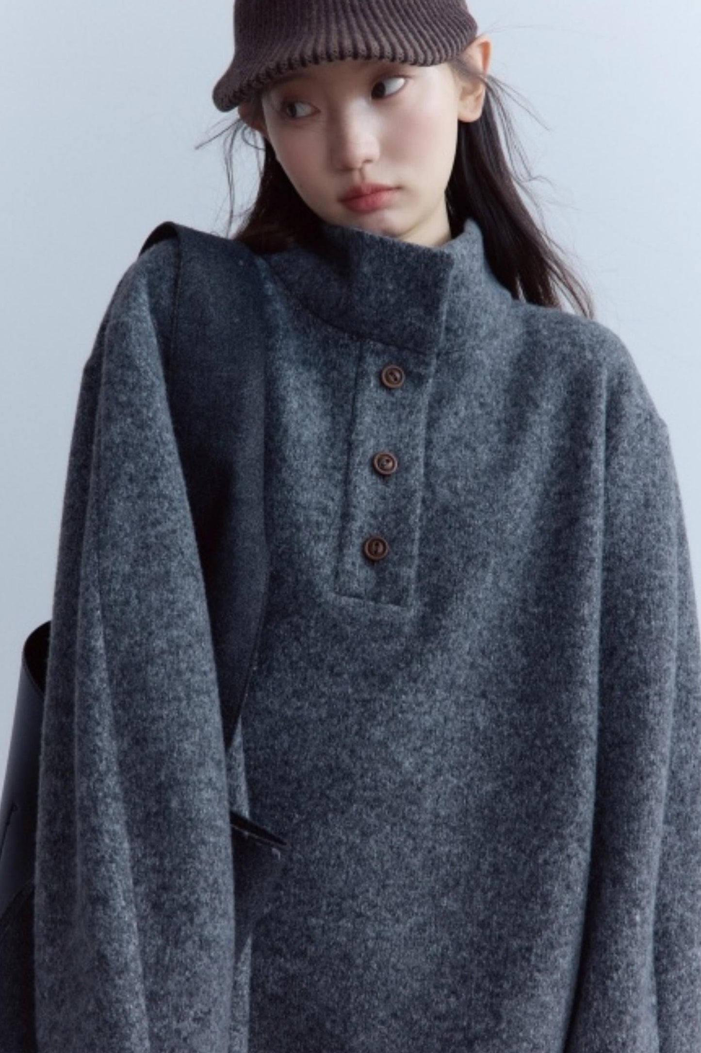 Carbon Gray Plush Wool Knit Set-Up