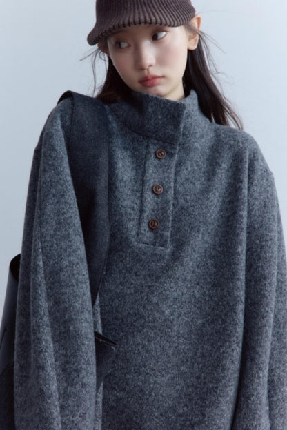 Carbon Gray Plush Wool Knit Set-Up