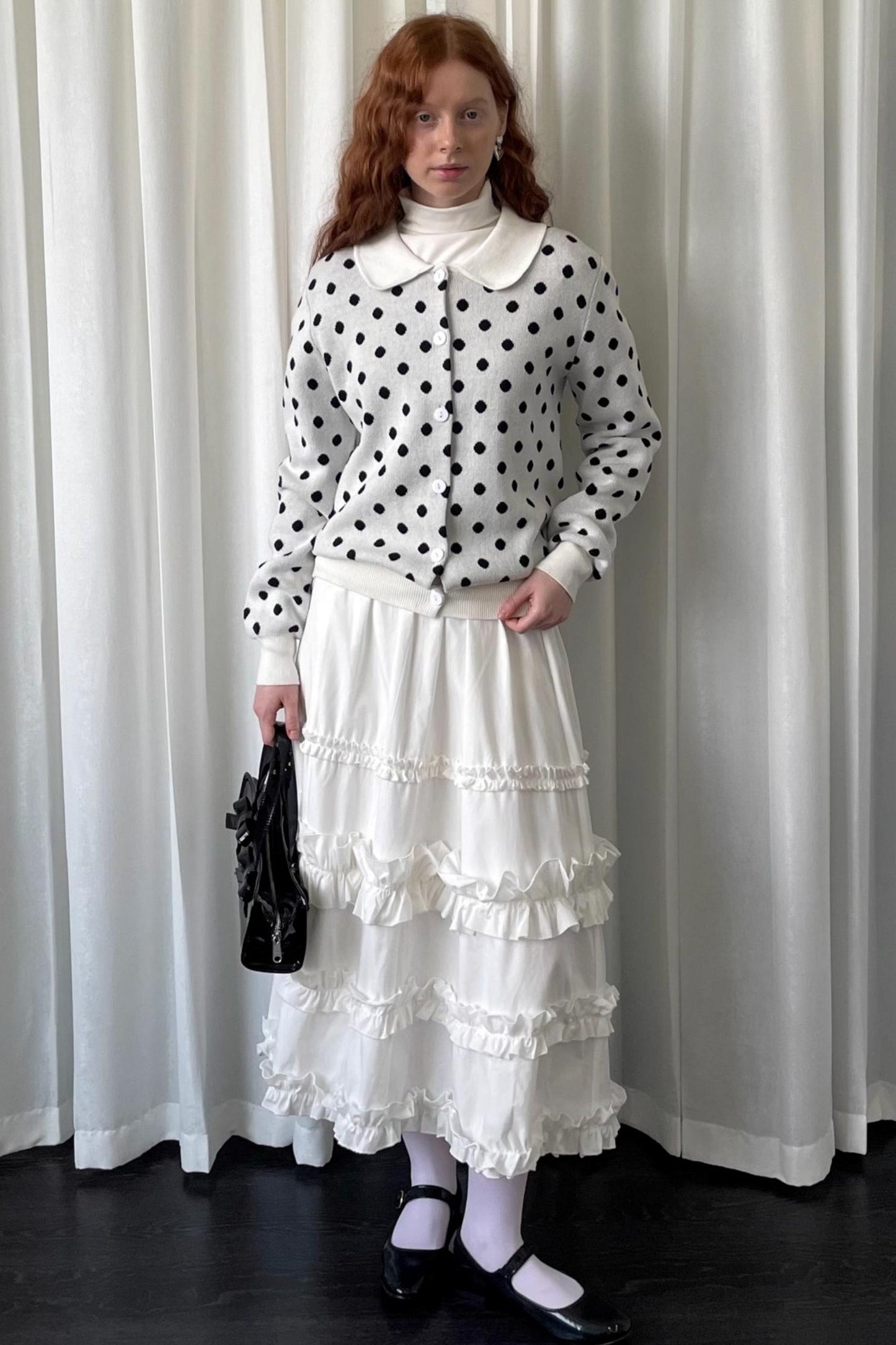 Polka Dot Doll Collar Knitted Cardigan