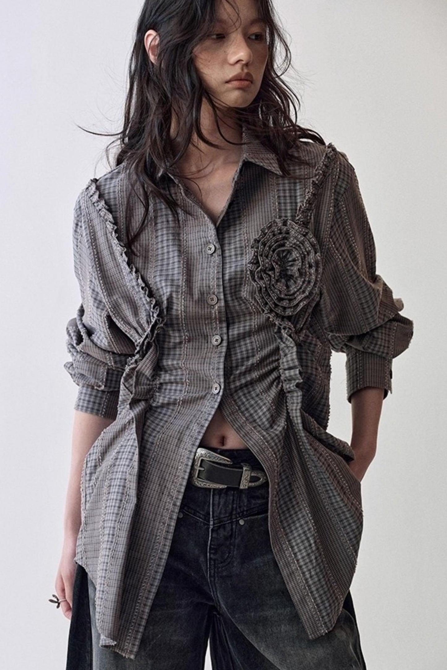 Petal Plaid Flower Shirt Set-Up