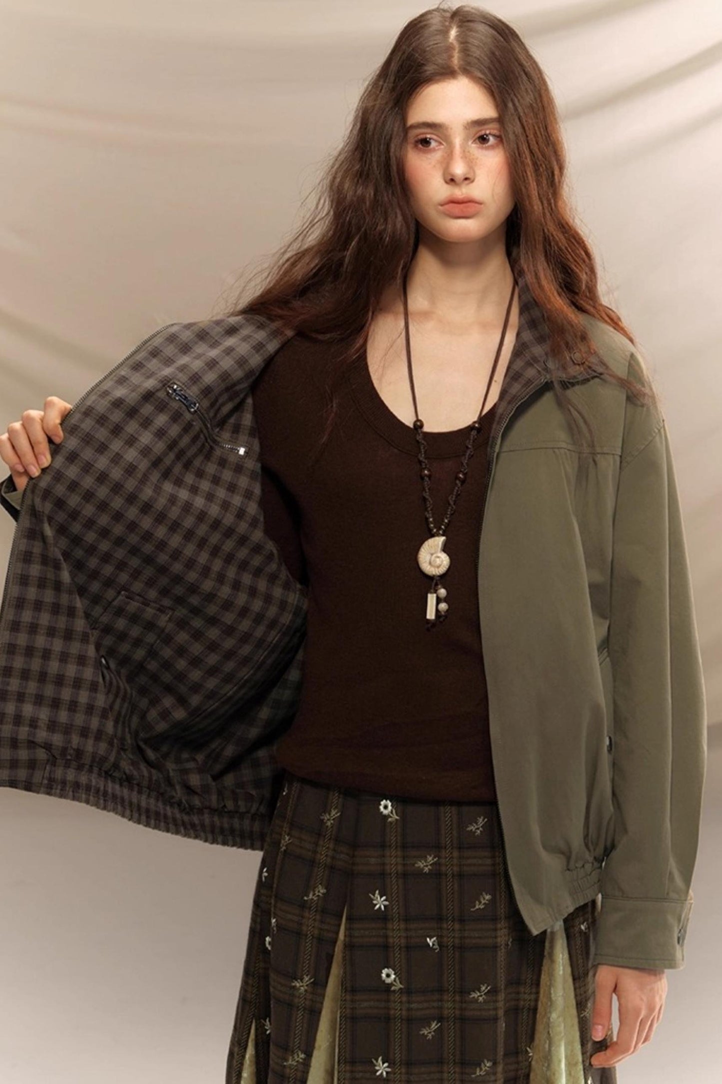 Linen Plaid Double Sided Jacket