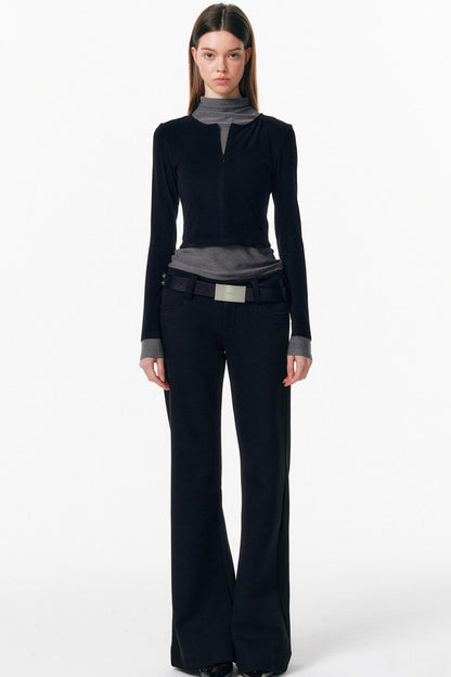 Velvet-Feel Color-Blocked Top