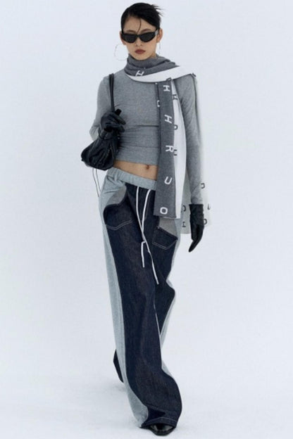 Color-Blocked Denim Sweatpants